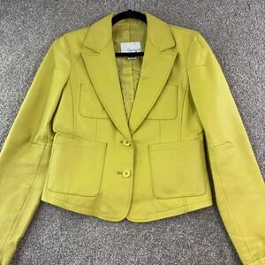 Spiegel Womens Size 6 Yellow Leather Blazer Jacket Pockets Buttons Workwear Chic